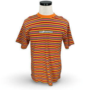 The Hundreds Pike SS T-Shirt Men’s Medium Orange Striped Cotton Embroidered New
